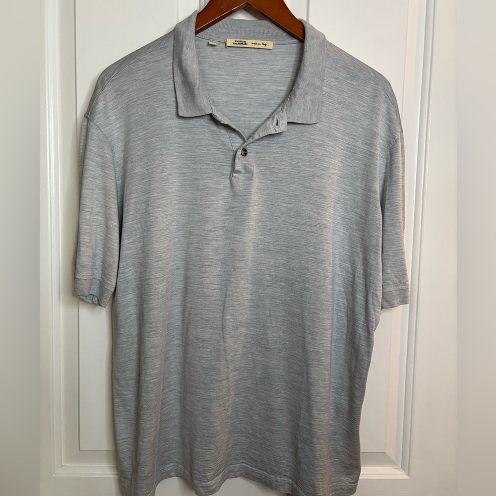 EUC MAURIZIO BALDASSARI Light Gray Men's Polo Shirt in silk and cotton sz XXL